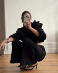Vintage 90s Accordion Ruffle Frill Cropped Bolero Noir