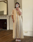 Vintage 70s Creme Lace Embroidered Rose Slip and Robe Set