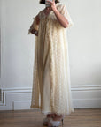 Vintage 70s Creme Lace Embroidered Rose Slip and Robe Set