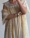 Vintage 70s Creme Lace Embroidered Rose Slip and Robe Set
