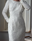 Vintage 90s Rope Embroidered Long Sleeve Open Back Wedding Dress