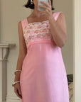 Vintage 60s Lace Ruffled Midi Dress Candy Pink