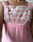 Vintage 60s Lace Ruffled Midi Dress Candy Pink