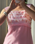 Vintage 60s Lace Ruffled Midi Dress Candy Pink