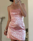 Vintage 90s Vine Jacquard Pink Strapless Mini Pink