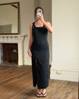 Vintage 90s Jacquard Noir Double Strap Maxi Dress