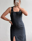 Vintage 90s Jacquard Noir Double Strap Maxi Dress