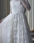 Vintage 1950s White Lace Bow Tulle Bridal Gown