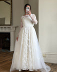 Vintage 1950s White Lace Bow Tulle Bridal Gown