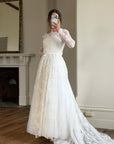 Vintage 1950s White Lace Bow Tulle Bridal Gown