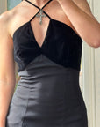 Vintage 90s Gothic Cross Velvet Halter Maxi Dress