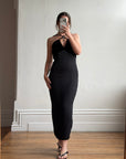 Vintage 90s Gothic Cross Velvet Halter Maxi Dress
