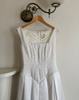 Vintage 90s Boned Jacquard Basque Waist Wedding Dress White