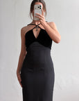 Vintage 90s Gothic Cross Velvet Halter Maxi Dress