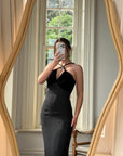 Vintage 90s Gothic Cross Velvet Halter Maxi Dress