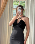 Vintage 90s Gothic Cross Velvet Halter Maxi Dress