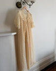 Vintage 70s Creme Lace Embroidered Rose Slip and Robe Set