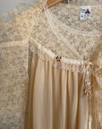 Vintage 70s Creme Lace Embroidered Rose Slip and Robe Set