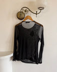 Vintage Beaded Sheer Floral Embroidered Long Sleeved Top