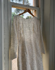 Vintage 90s Rope Embroidered Long Sleeve Open Back Wedding Dress