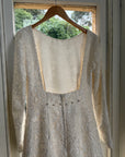 Vintage 90s Rope Embroidered Long Sleeve Open Back Wedding Dress