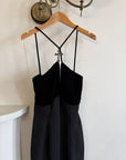 Vintage 90s Gothic Cross Velvet Halter Maxi Dress