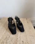 Vintage 90s Prada Black Nylon Leather Slingback Heels