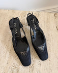Vintage 90s Prada Black Nylon Leather Slingback Heels