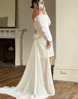 Vintage Off Shoulder Lace Satin Bridal Mini with Train