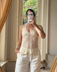 Vintage Y2K Beaded Silk Halter Top Ivory
