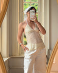 Vintage Y2K Beaded Silk Halter Top Ivory