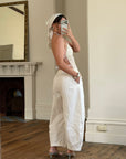 Vintage Y2K Beaded Silk Halter Top Ivory