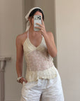 Vintage Y2K Beaded Silk Halter Top Ivory