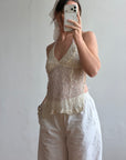 Vintage Y2K Beaded Silk Halter Top Ivory