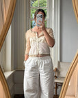 Vintage 90s Silk Ruffle Embroidered Blouse Creme