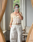 Vintage 90s Silk Ruffle Embroidered Blouse Creme