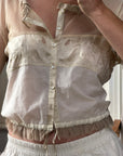 Vintage 90s Silk Ruffle Embroidered Blouse Creme