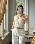 Vintage 90s Silk Ruffle Embroidered Blouse Creme