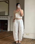 Vintage 90s Silk Ruffle Embroidered Blouse Creme