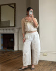 Vintage 90s Silk Ruffle Embroidered Blouse Creme