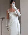 Vintage 90s White Satin Column Bridal Dress with Gloves