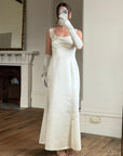 Vintage 90s White Satin Column Bridal Dress with Gloves