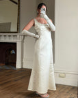 Vintage 90s White Satin Column Bridal Dress with Gloves