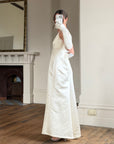 Vintage 90s White Satin Column Bridal Dress with Gloves