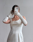 Vintage 90s White Satin Column Bridal Dress with Gloves