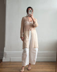 Vintage 90s Sheer Silk Beaded Button Front Top Creme