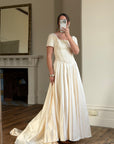 Vintage 90s Corset Satin Bridal Gown with Petite Rosettes