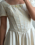 Vintage 90s Corset Satin Bridal Gown with Petite Rosettes