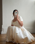 Vintage 90s Corset Satin Bridal Gown with Petite Rosettes