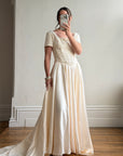 Vintage 90s Corset Satin Bridal Gown with Petite Rosettes